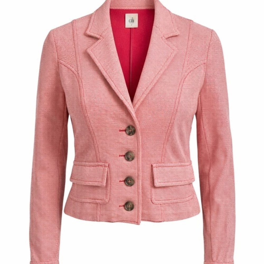 CAbi Red Textured Knit Blazer Womens Small Tailored Preppy Classic Chic